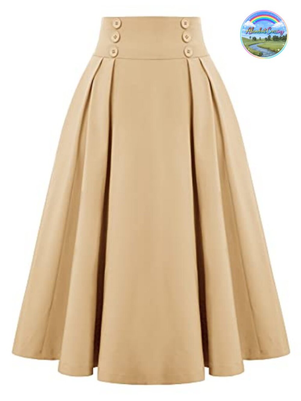 Women's Midi Pleated A-Line Skirt with Pockets Cotton Blend Stretch